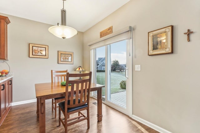 dining room with plenty of natural light and dark hardwood / wood-style floors