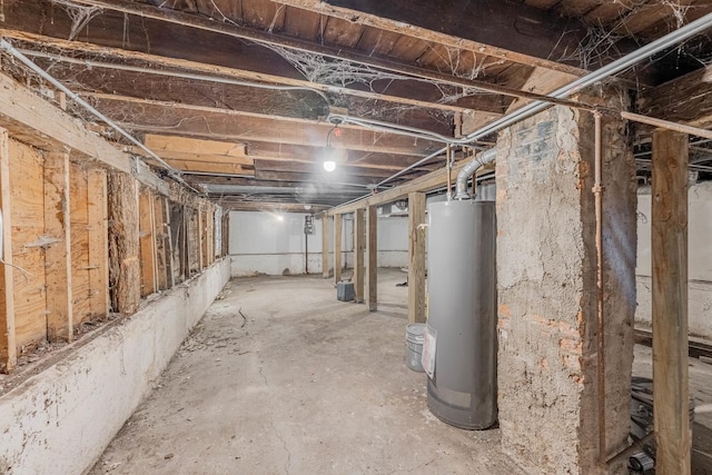 basement featuring water heater