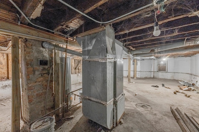 basement featuring heating unit