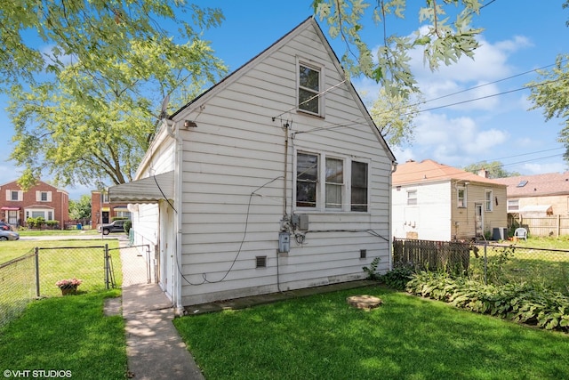 view of property exterior with a lawn