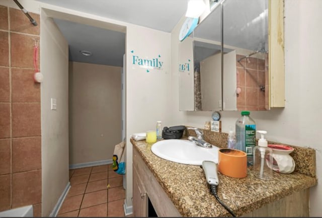 bathroom with vanity and tile patterned floors