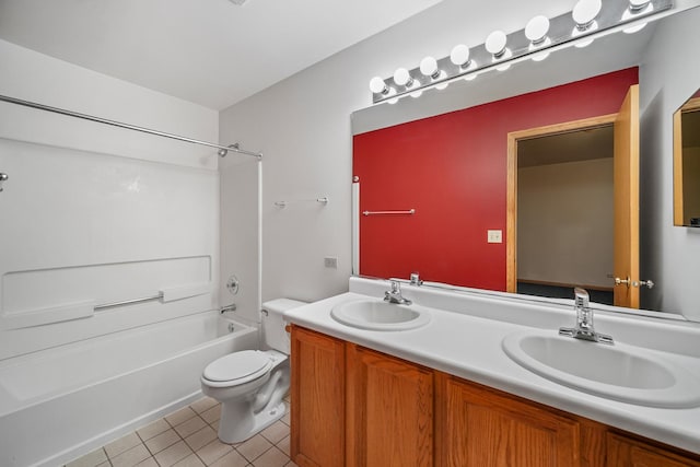 full bathroom with tile patterned flooring, vanity, toilet, and shower / tub combination