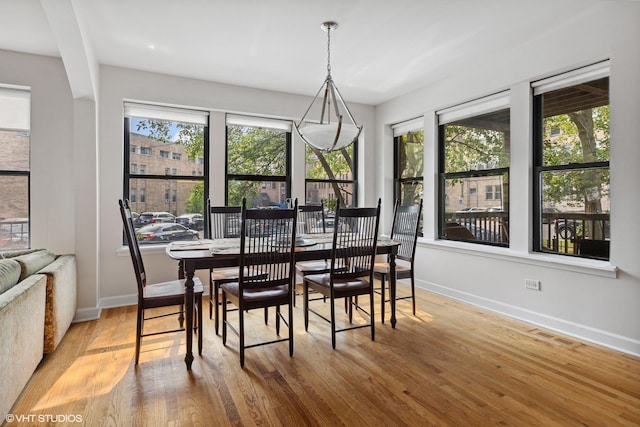 dining space with hardwood / wood-style flooring