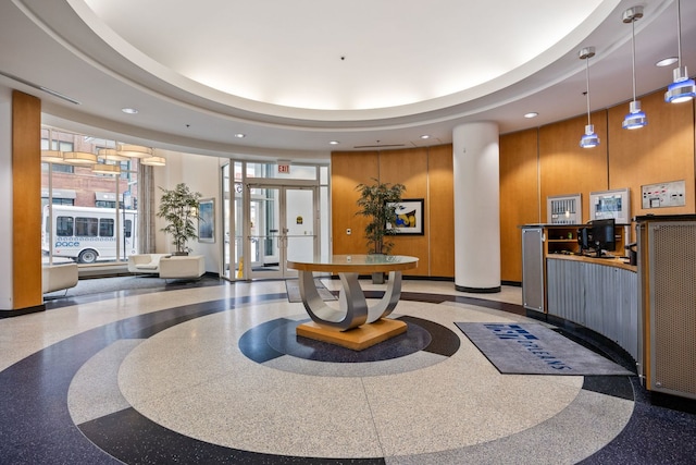 welcome area with french doors