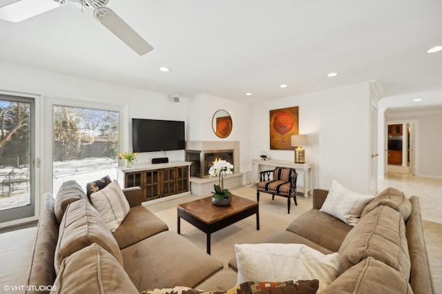 living room featuring ceiling fan