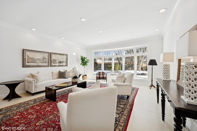 living room featuring ornamental molding