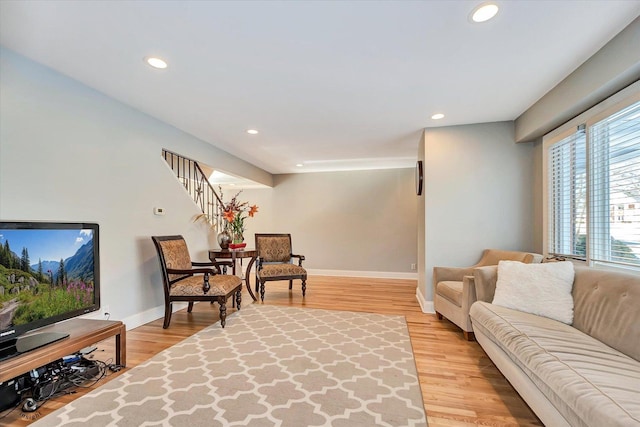 living room with hardwood / wood-style flooring