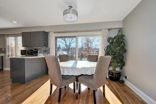 dining room with plenty of natural light and light hardwood / wood-style flooring