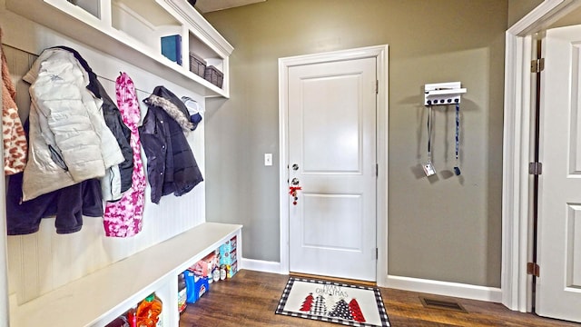 mudroom featuring dark hardwood / wood-style flooring