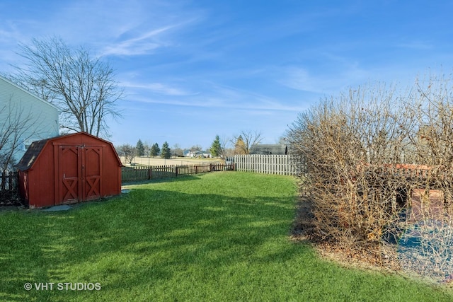 view of yard featuring a storage shed