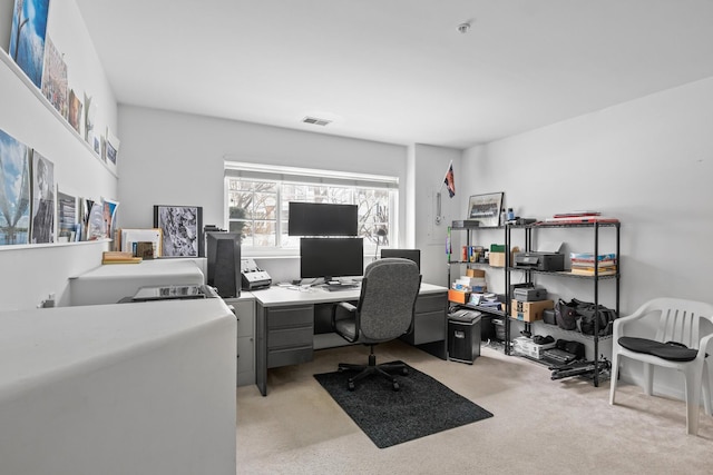 view of carpeted home office