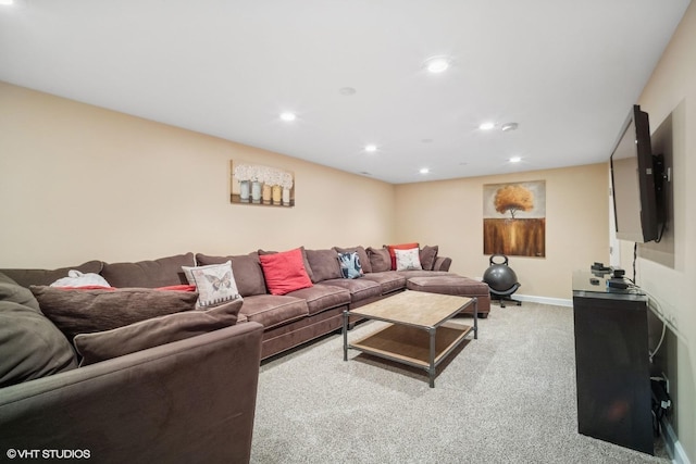 living room with light colored carpet