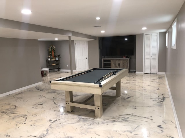 playroom featuring billiards