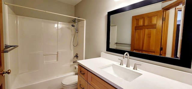 full bathroom featuring vanity, toilet, and shower / washtub combination