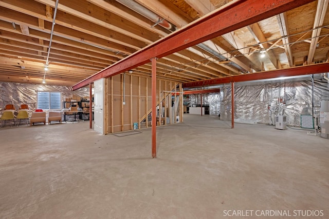 basement featuring gas water heater