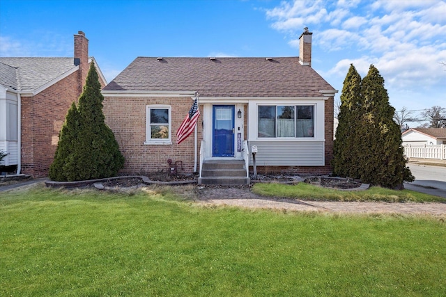 10532 S Kedzie Ave, Chicago, IL 60655 - bungalow featuring a front yard, a chimney, brick siding, and a shingled roof