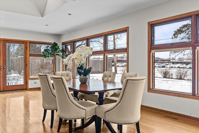 dining area with light wood-type flooring