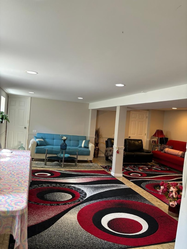 living room featuring carpet flooring