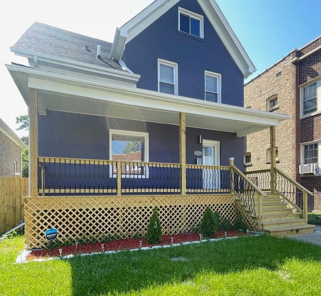 view of front of house with a porch and cooling unit