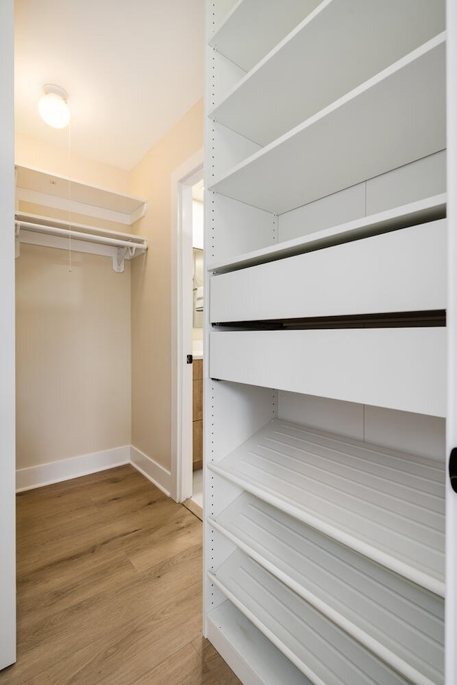 walk in closet with hardwood / wood-style flooring