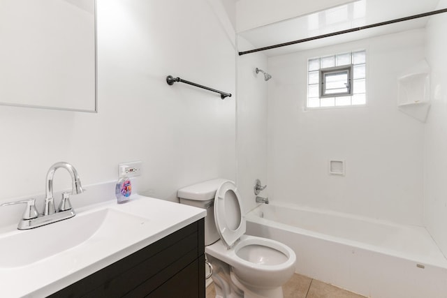 full bathroom with tile patterned floors, vanity, toilet, and tub / shower combination