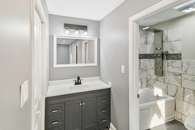 bathroom featuring vanity and shower / tub combination