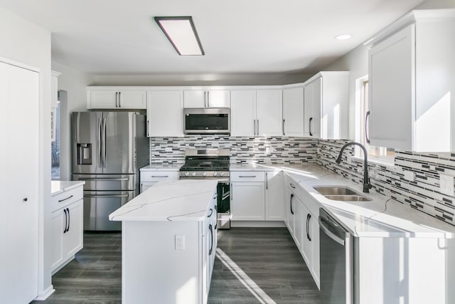 kitchen featuring a center island, white cabinetry, sink, and appliances with stainless steel finishes