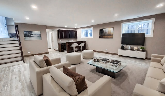 living room with light wood-type flooring