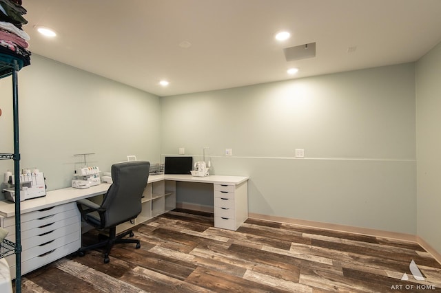 home office featuring dark hardwood / wood-style flooring