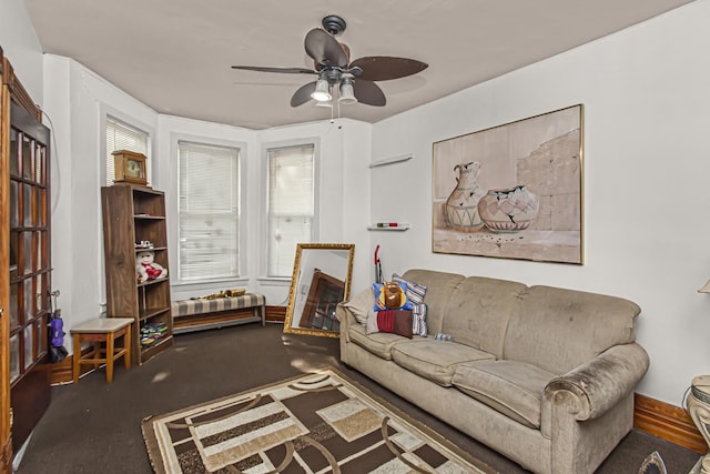 living room featuring ceiling fan