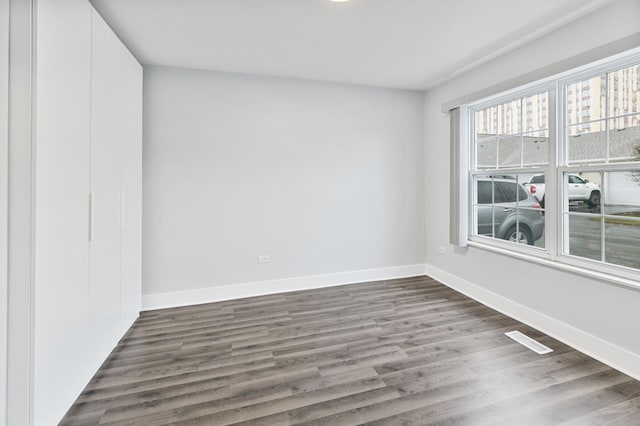 spare room featuring dark wood-type flooring