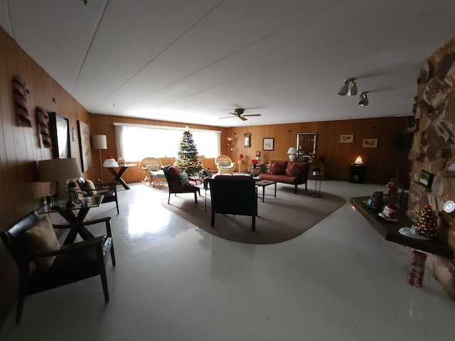 living room with ceiling fan