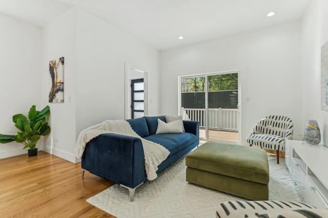 living room with light hardwood / wood-style flooring