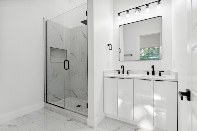 bathroom featuring vanity and walk in shower