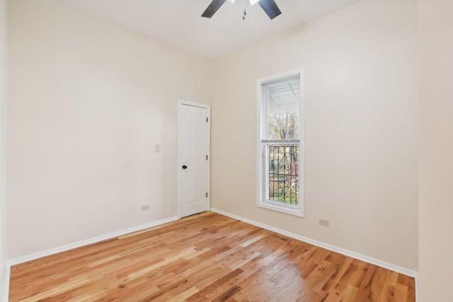 unfurnished room featuring ceiling fan and light hardwood / wood-style floors