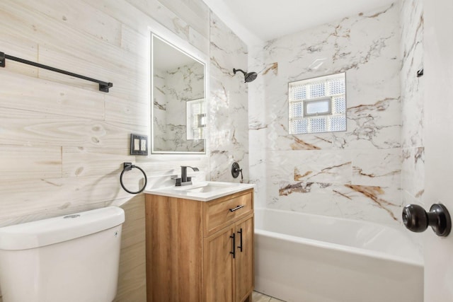 full bathroom with vanity, shower / bathtub combination, and toilet