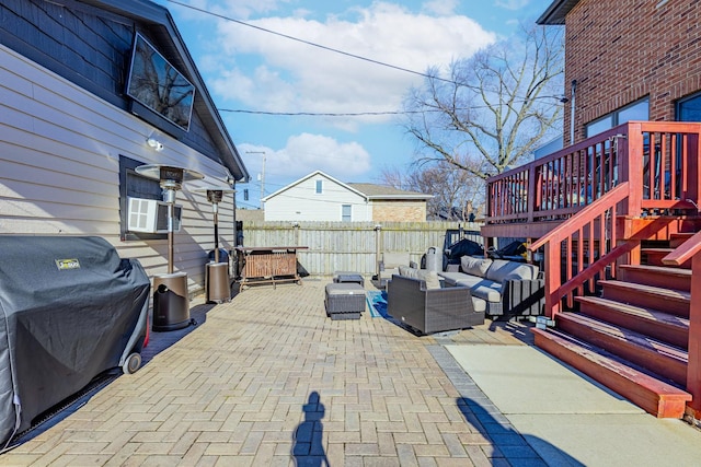 view of patio featuring outdoor lounge area, a grill, and cooling unit