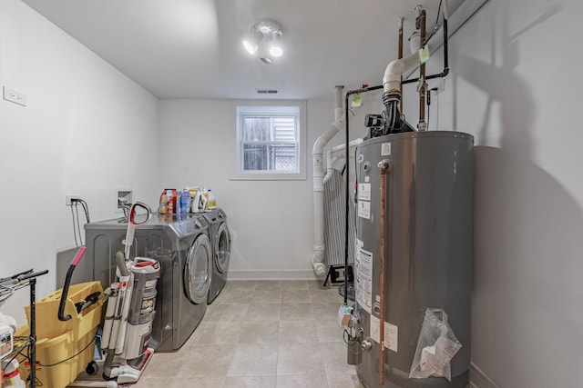 laundry room with washer and dryer and water heater