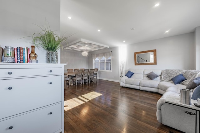 living room with dark hardwood / wood-style floors