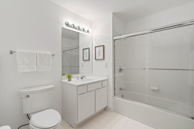 full bathroom featuring shower / bath combination with glass door, vanity, and toilet