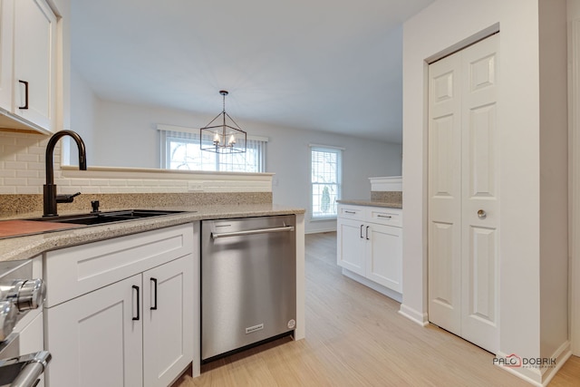 kitchen featuring dishwasher, white cabinets, and sink