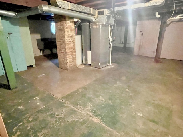 basement featuring heating unit