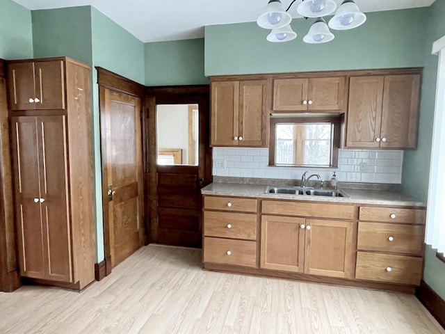 kitchen featuring sink, decorative backsplash, and light hardwood / wood-style flooring