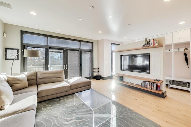 living room featuring light wood-type flooring