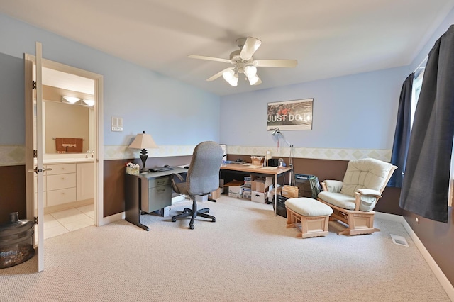 3430 Sandstone Ct, Lake In The Hills, IL 60156 - office area featuring carpet flooring and a ceiling fan