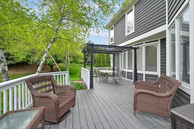 3430 Sandstone Ct, Lake In The Hills, IL 60156 - wooden deck with a pergola and outdoor dining area