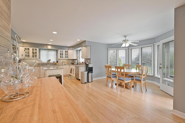 3430 Sandstone Ct, Lake In The Hills, IL 60156 - dining space with baseboards, a ceiling fan, light wood-style floors, and recessed lighting