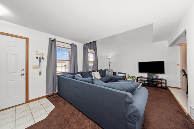 living room with tile patterned flooring