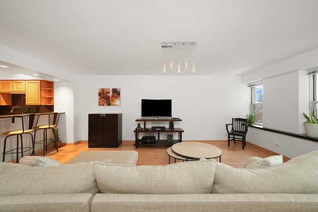 living room with light wood-type flooring