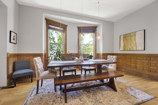 dining space with light hardwood / wood-style floors